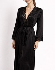 OLGA Peignoir Robe 94280 Black Long Full Dressing Gown femme Fatale Siren Sz L