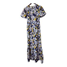 Loft women s floral print tiered maxi dress short sleeve split neckline size S.