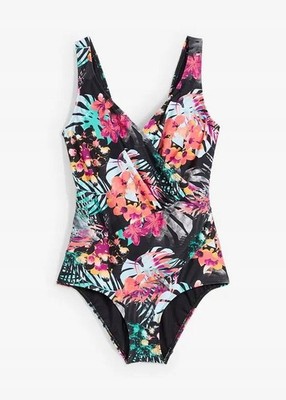Shape Badeanzug mittlere Formkraft Gr. 48 Schwarz Floral Damen Schwimmanzug Neu