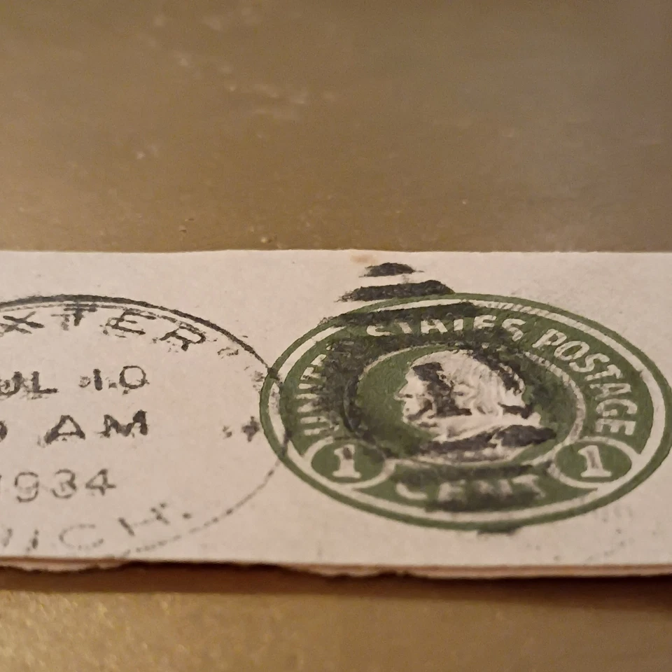 US Scott U424 1 Cent Franklin Embossed Stamped Envelope Corner w/1 1/2 surcharge - Image 3 of 4