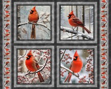 Cardinals Pillow Panel ~ 36 x 44 ~ Winter, Ho...