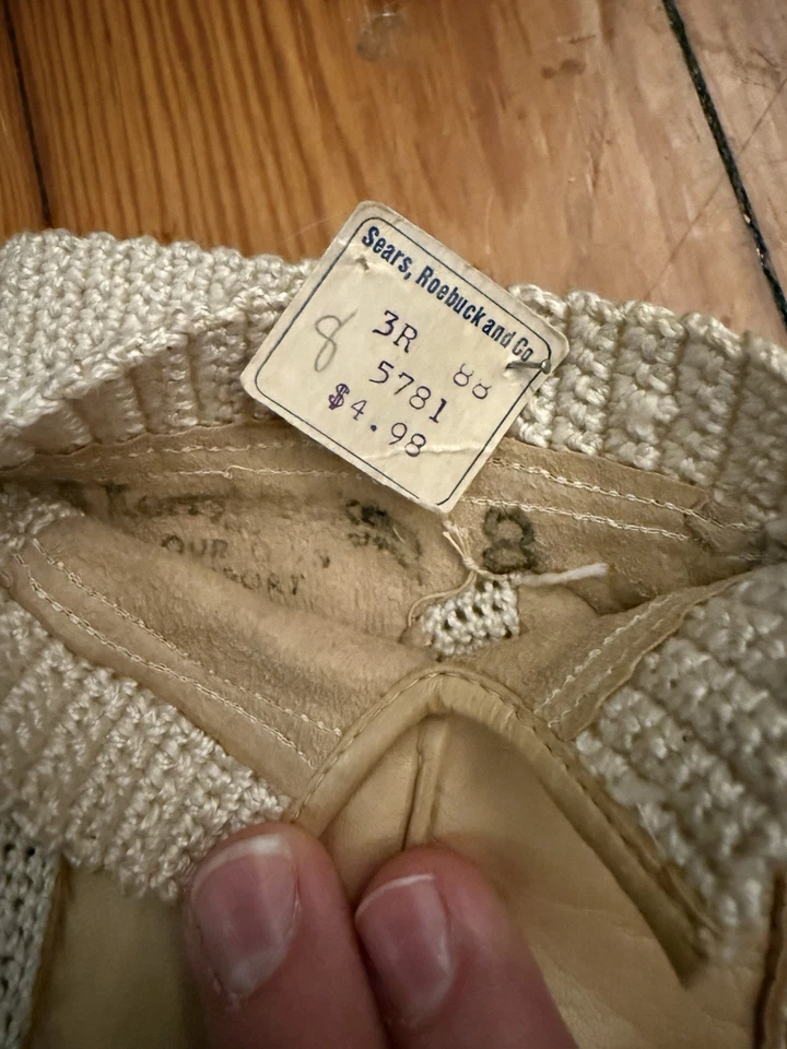 Guantes italianos vintage de cuero y ganchillo para niños — Sears Roebuck con etiqueta original Foto 4 de 4
