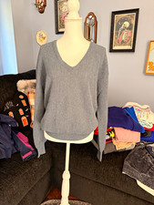 Autumn Cashmere Gray Wool Alpaca Knit V-Neck Long Sleeve Pullover Sweater M