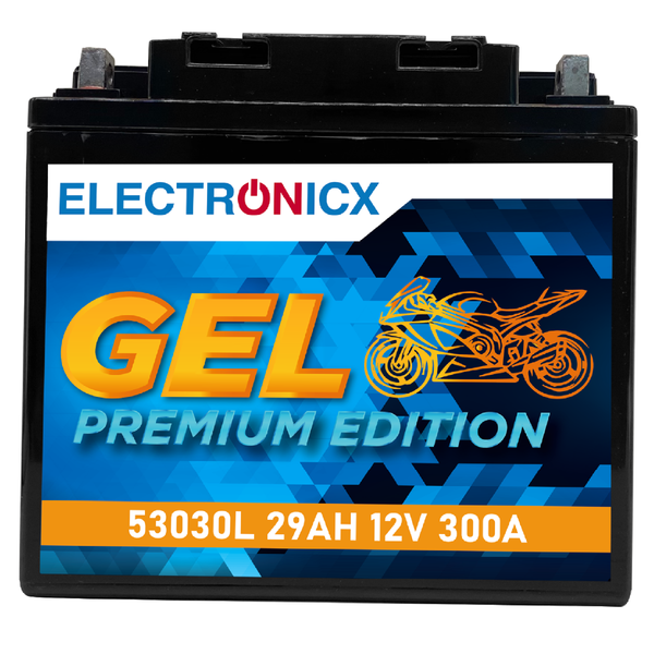 Electronicx Gel-Motorradbatterie 53030L – 12V 29Ah 300A/EN – Wartungsfrei, Ausla-image
