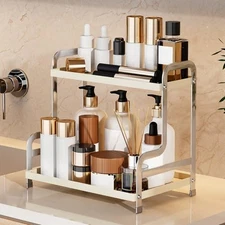  Bathroom Organizer Countertop, 2 Tier Bathroom Counter Organizer, Metal White