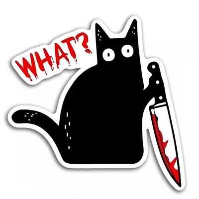 4pcs Funny Cat Holding Knife Sticker, Durable & Waterproof, Halloween Gift