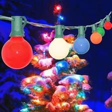SUNSGNE 25Ft Outdoor Multicolor Christmas Lights, G40 25 Ft, Multicolor-Green 