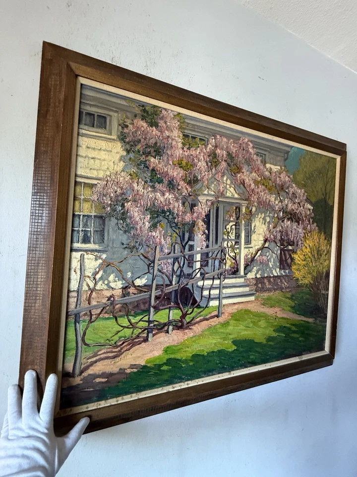 ROBERT FRANCIS WILLIAMS ANTIQUE FLORAL LANDSCAPE OIL PAINTING OLD SPRING 1930 - Image 4 of 4