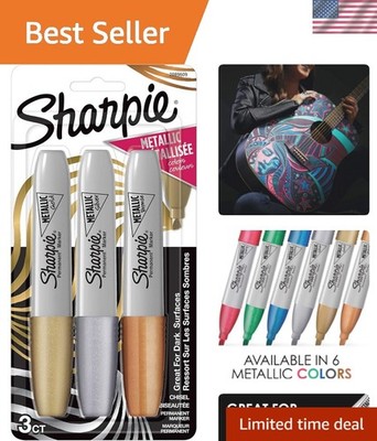 Metallic Permanent Markers, Chisel Tip, Assorted Colors, 3 Count