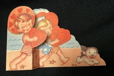 Vintage Stars & Stripe Beach Valentine Card c. 1940s