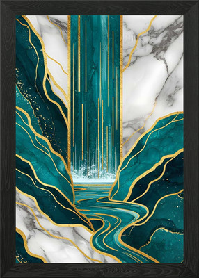 Smaragd Wasserfall mit goldenem Akzent gerahmtes Wandbild Poster Leinwanddruck Bild