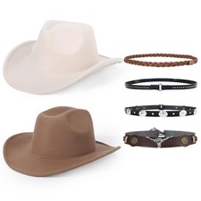 2 Pack Western Cowboy Hats for Women and Men Classic Felt Wide Brim Costume C...