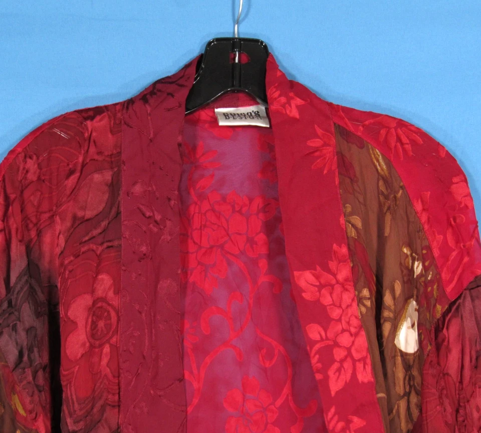 DE COLECCIÓN CHICO'S Rojo/Marrón FRENTE ABIERTO Burnout MEZCLA DE SEDA KIMONO/CARDIGAN Cortina Talla S Foto 2 de 4