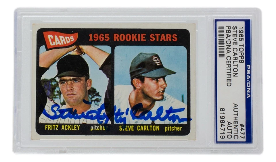 Steve Carlton Signed 1965 Topps Rookie Stars Cardinals Baseball Card #477 - Image 2 of 4