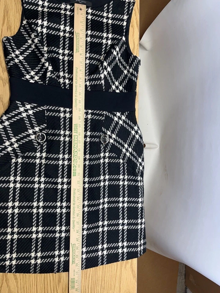Vestido Vaina de Lana Nine West Para Mujer Talla 10 Negro Blanco A Cuadros Cuello Redondo Sin Mangas Foto 4 de 4