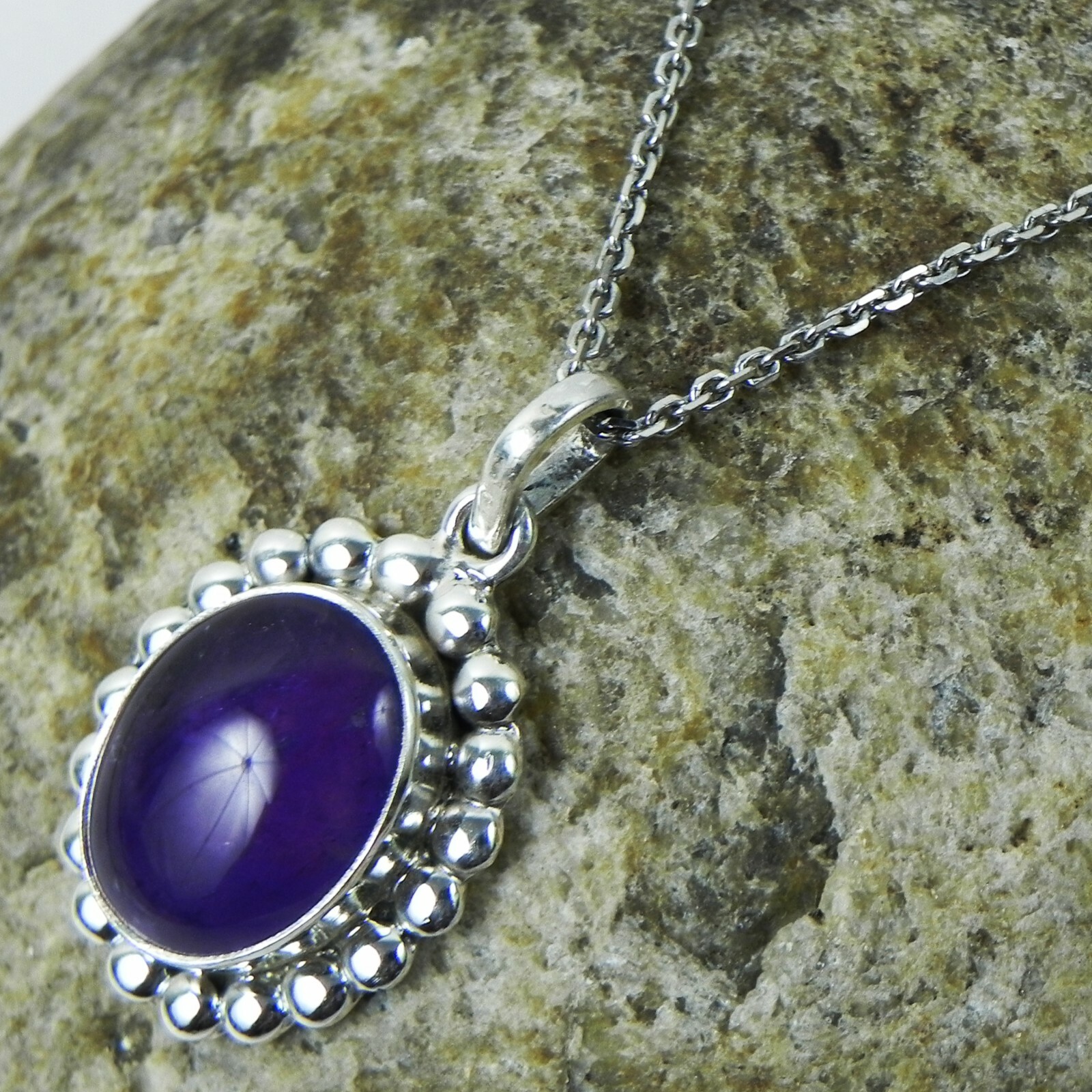 Collier Femme En Argent Avec Pendentif Cristal D'améthyste - Neuf Avec étiquette