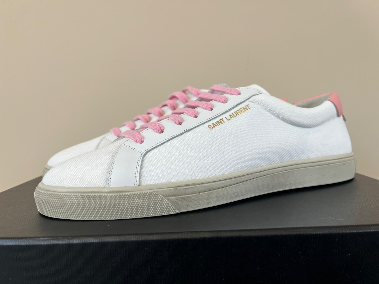 Sneakers basse Saint Laurent Paris Andy bianco rosa nuove con scatola 41