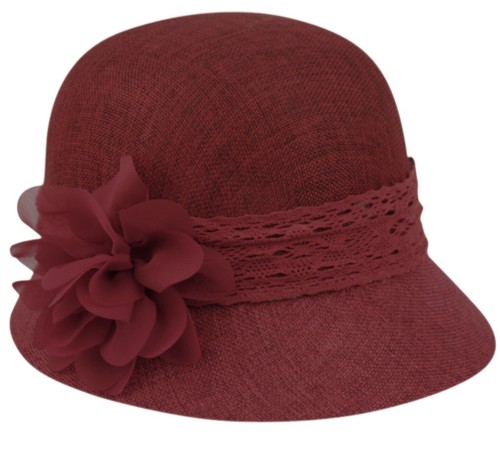 1920's Inspired Women's Gatsby Linen Cloche Hat With Lace Band and Flower - Picture 14 of 28