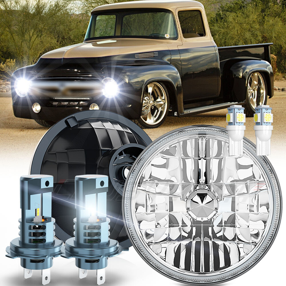 FIT for Ford F100 F150 F250 Truck 7inch Round LED Headlights Hi/Lo Sealed Beam