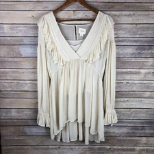 Anthropologie Maeve Wynn Metallic Striped Boho Peasant Flowy Tunic Top Size 4