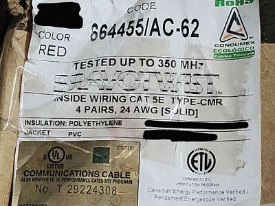 Condumex 24/4P BRAVOTWIST Cat5E UTP 350MHz Riser CMR Network Cable Red /100ft