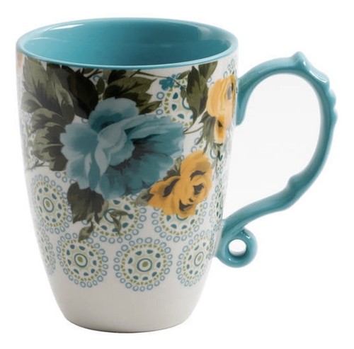 The Pioneer Woman Rose Shadow Set 4 pezzi 26 once tazza latte, turchese - Foto 2 di 3