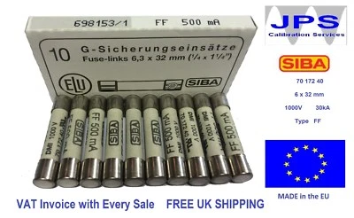 SIBA 70 172 40 500mA Fuse FF500MA 0.5A 1000V DMI DMM 7017240 JPSF084 x1/2/5/10