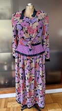 Vtg Oscar de la Renta purple,multicolor silk 2 pc dress. Skirt & shirt/top M/L
