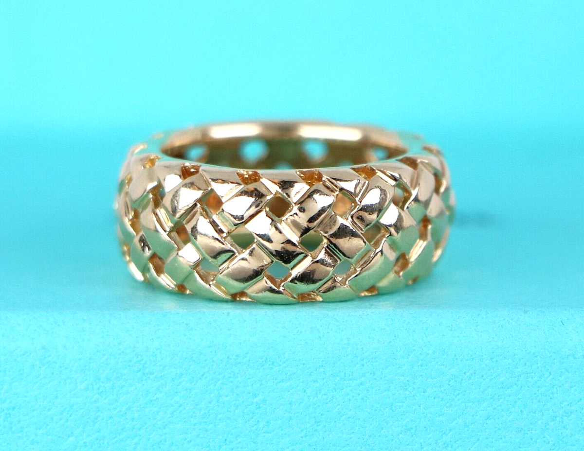 POLYTERON chopped ring Tiffany GUCCI 18号 Tiffany & Co Vannerie 18k Yellow Gold 8.7mm Basket Weave Wide Ring