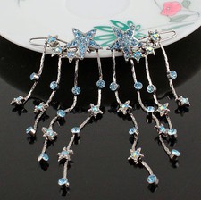 2pcs Dangle Stars Icy Blue Austrian Crystal Rhinestone Hair Barrette Clips B174