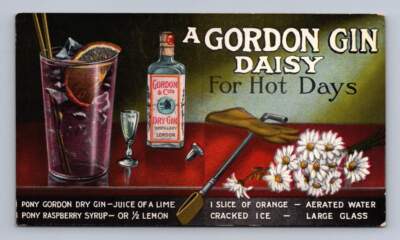 Gordon Gin Advertising ''Daisy for Hot Days'' Antique Liquor Cocktail Advertising