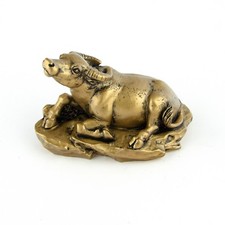 Chinese Zodiac Golden Ox Statue Cow Figurine Feng Shui Animal Bronze Color 4in