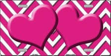 Pink White Chevron Hot Pink Center Hearts Metal Novelty License Plate Tag Lp4483