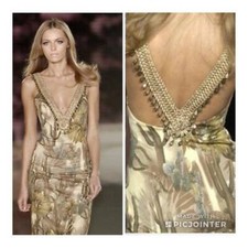 VERSACE SEXY PLUNGING NECKLINE CACTUS PRINT OPEN BACK DRESS SIZE  SS/2006