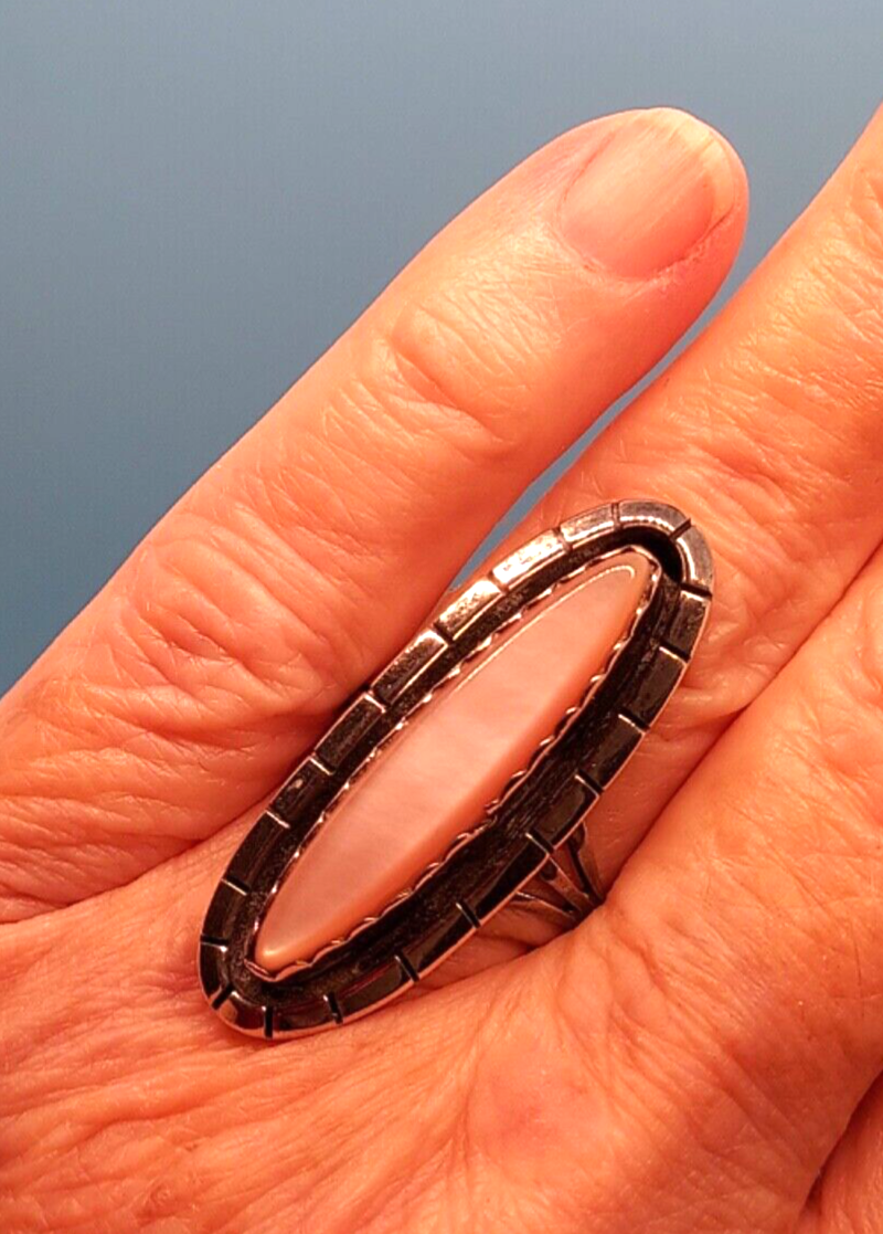 Pink Musselshell Ring Navajo Ring Sz 9 Pink Mussel Shell Sterling Silver Vintage Native ...