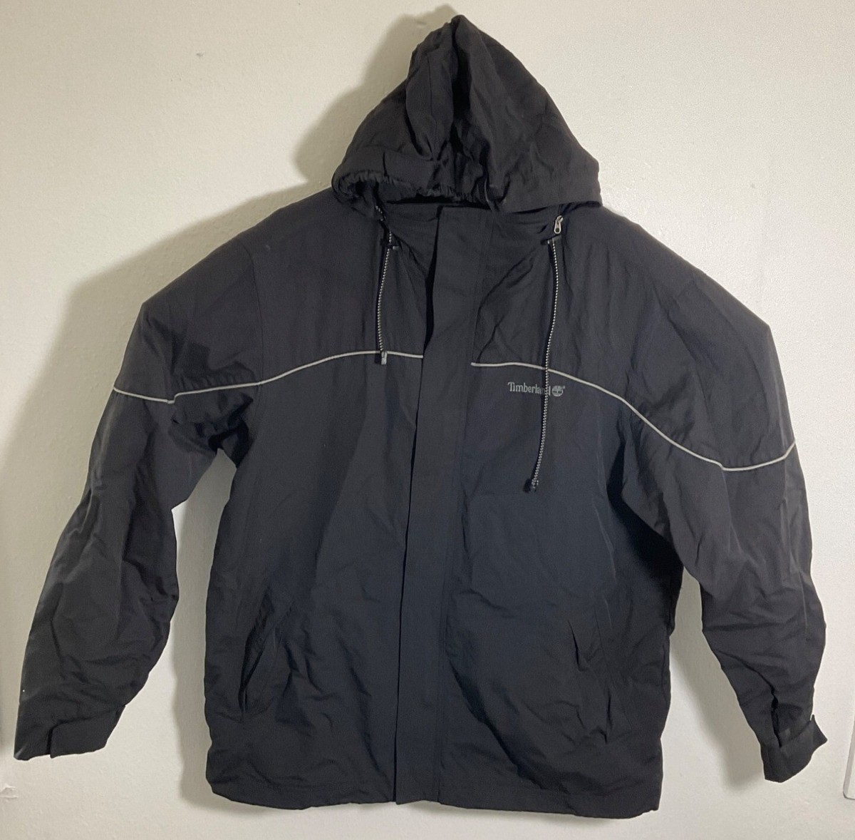 Timberland Weathergear Black Hooded Jacket L Polyester Mens