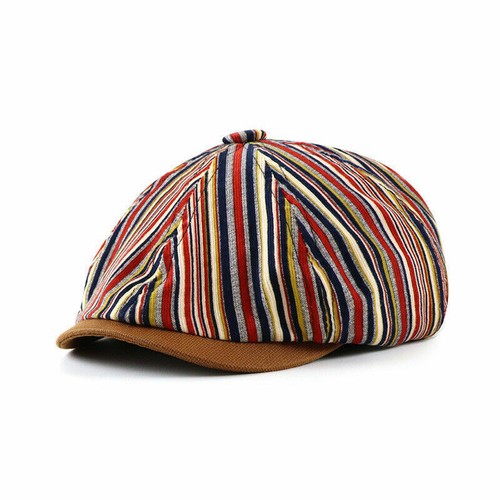 Mujeres Hombres Sombrero de Cabbie Azul/Rojo Rayas Gorra de Newsboy Gatsby Baker Boy Retro - Imagen 7 de 9