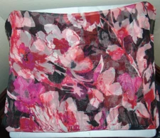 Ladies Scarf Pink Black Abstract Floral Fringed Transparent