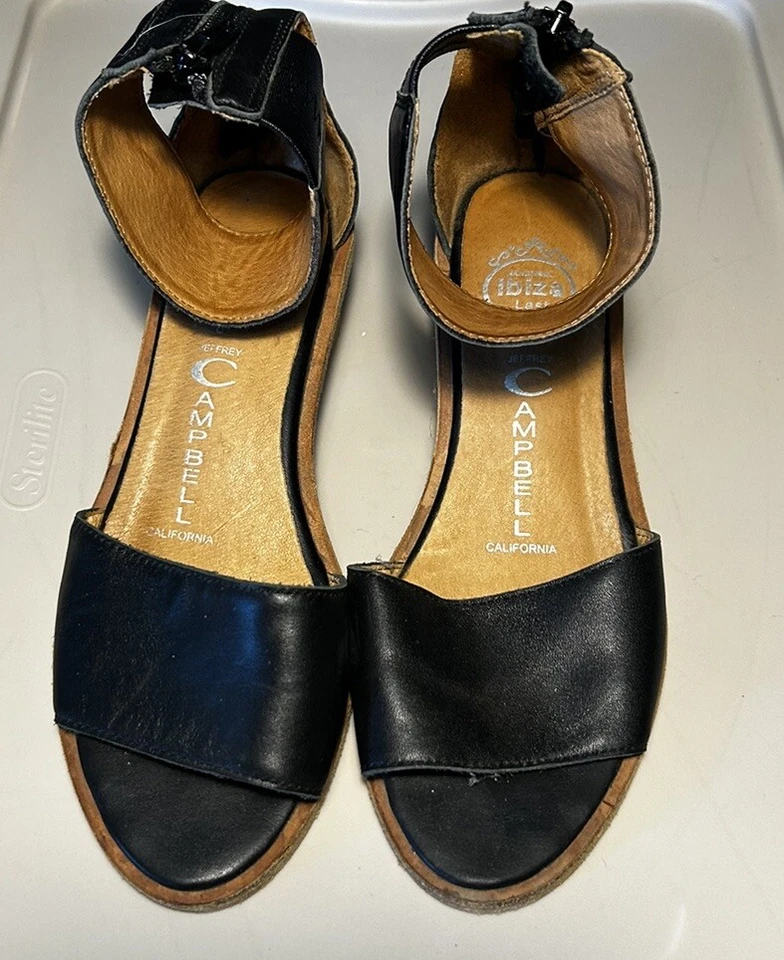 Sandalias Jeffrey Campbell Ibiza con correa al tobillo negras talla 6,5 cuero magníficamente hechas Foto 2 de 4