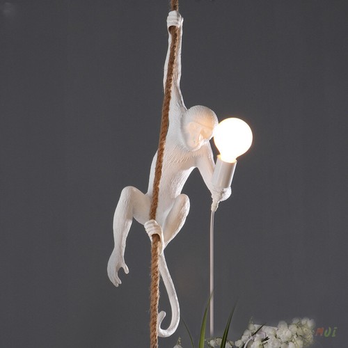 Monkey Pendant Lamp Animal Chandelier Ceiling Hemp Rope Suspension Lights - Picture 2 of 13