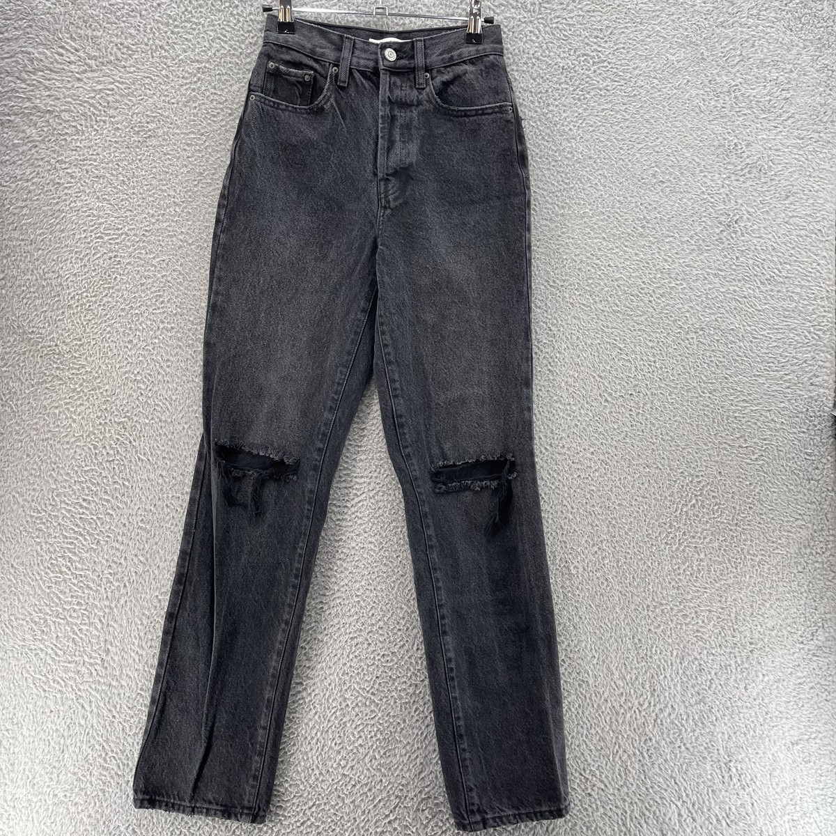 Pacsun Dad Jean Youth 22 Black Distressed Destroyed Button Fly 