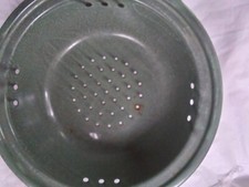 Vintage Enamelware Graniteware Colander Strainer Steamer Green 10" , Agate