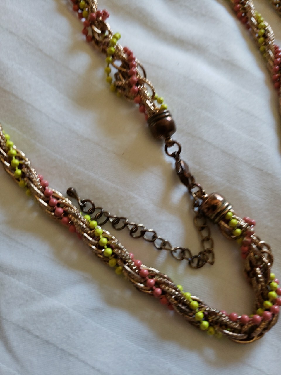 Vintage  Tiny Bead Statement Necklace Long Green … - image 3