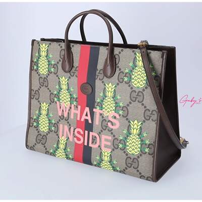 GUCCI Pineapple Tote Bag 659980 Brown Yellow Multi PVC Leather | eBay