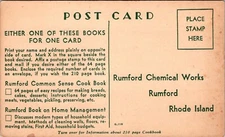Rumford, RI Rumford Chemical Works Free Cookbook Advertisement Postcard G108