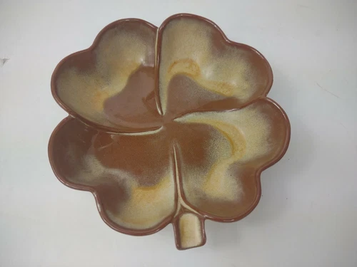 Vintage Frankoma Clover Dish Trinket Ashtray shamrock Pottery Candy st patricks