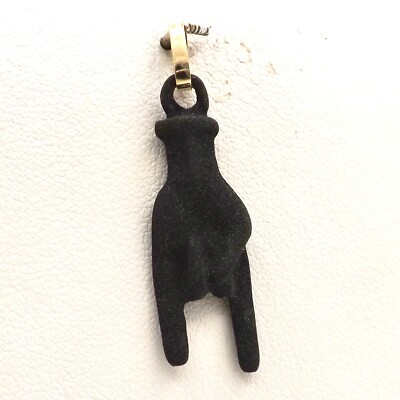 18K Gold Sicily Mount Etna Volcano Lava Figa Hand Malocchio Charm Pendant New