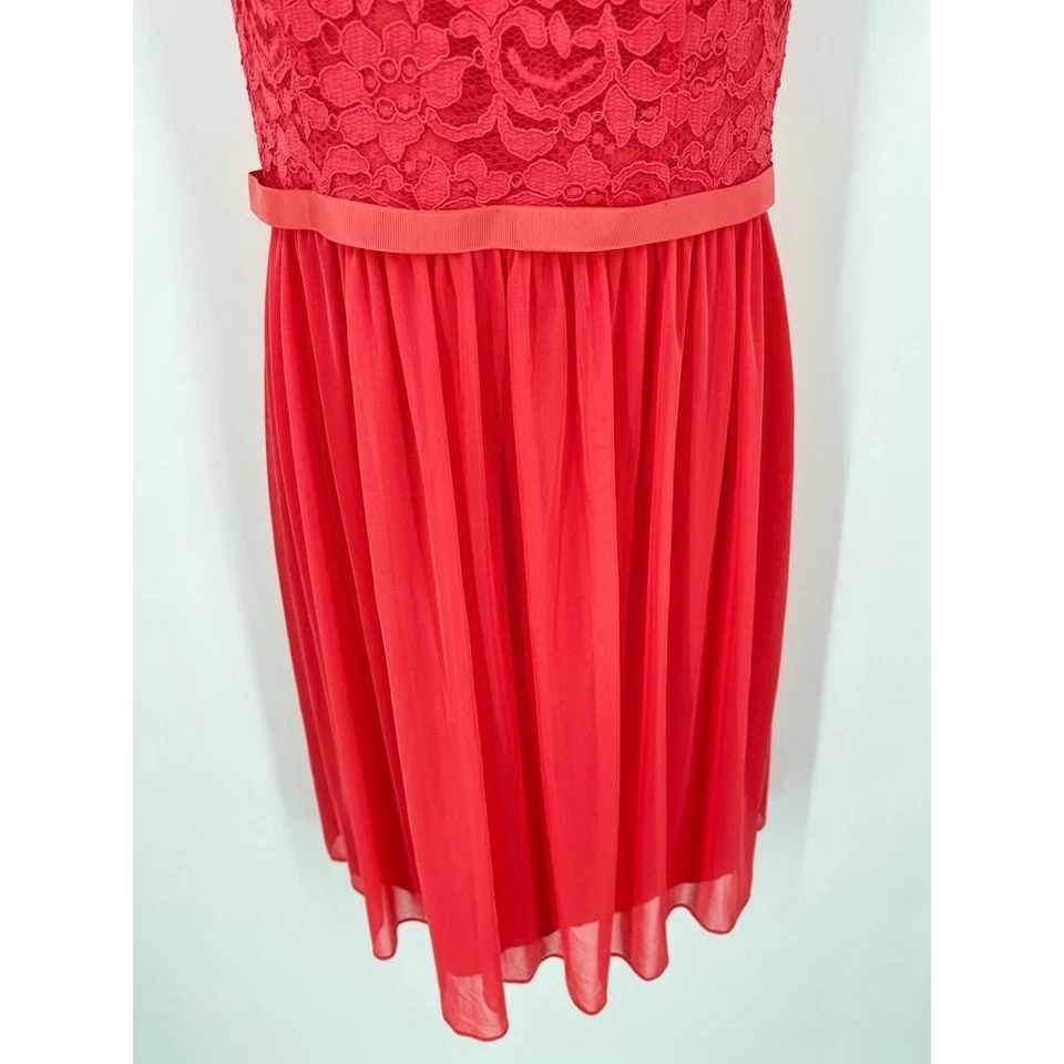 Davids Bridal Halter Dress Lace Top Guava Size 8 Lace Top Knee Length Prom - Image 3 of 4