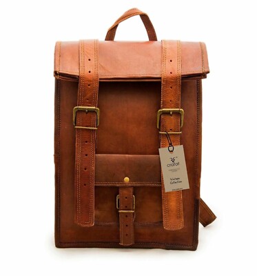 New Men's Brown Satchel Messenger Backpack Leather Laptop Rucksack Travel Bag
