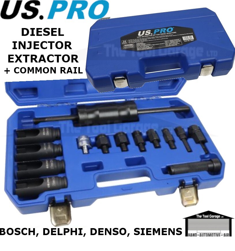 US PRO Tools 14pc Injector Extractor + Common Rail Adaptor Bosch Delphi etc 5597